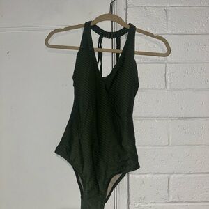 Kona Sol Green One Piece Swimsuit with Plunging V-Neckline